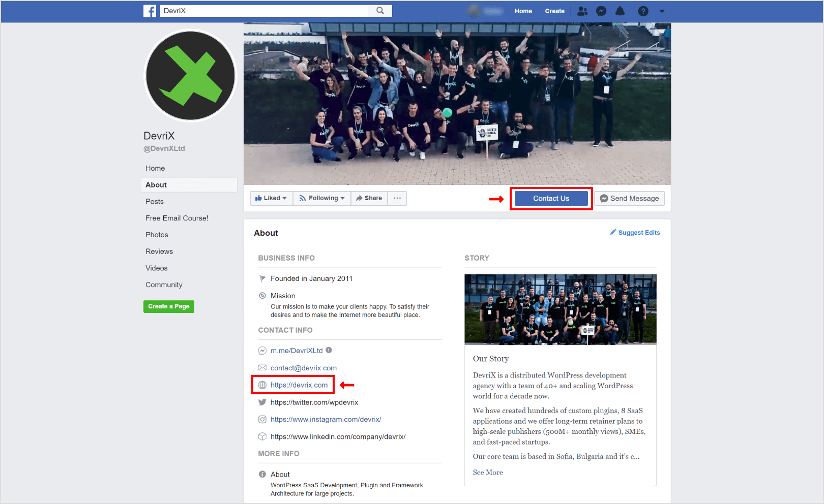 Оптимизируйте свою страницу в Facebook, чтобы добавить ссылки на свой сайт