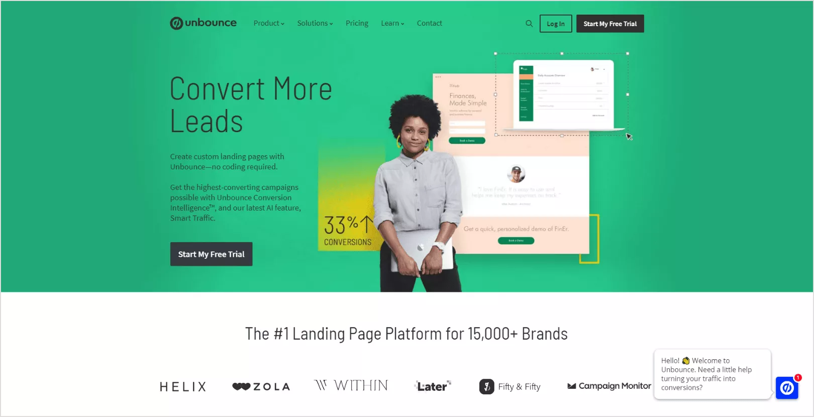 Unbounce ، موقع مخصص لبناء الصفحات المقصودة للعلامات التجارية