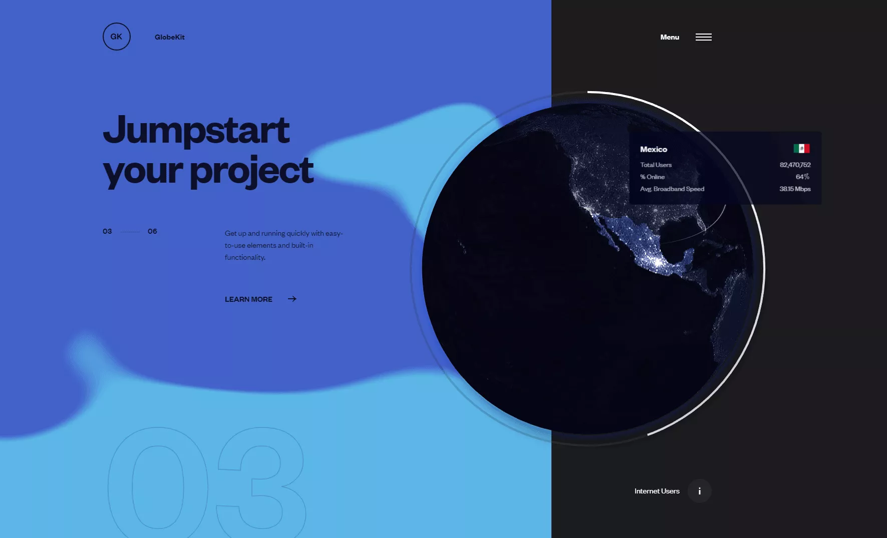 GlobeKit 단일 페이지 단일 서비스 웹 사이트