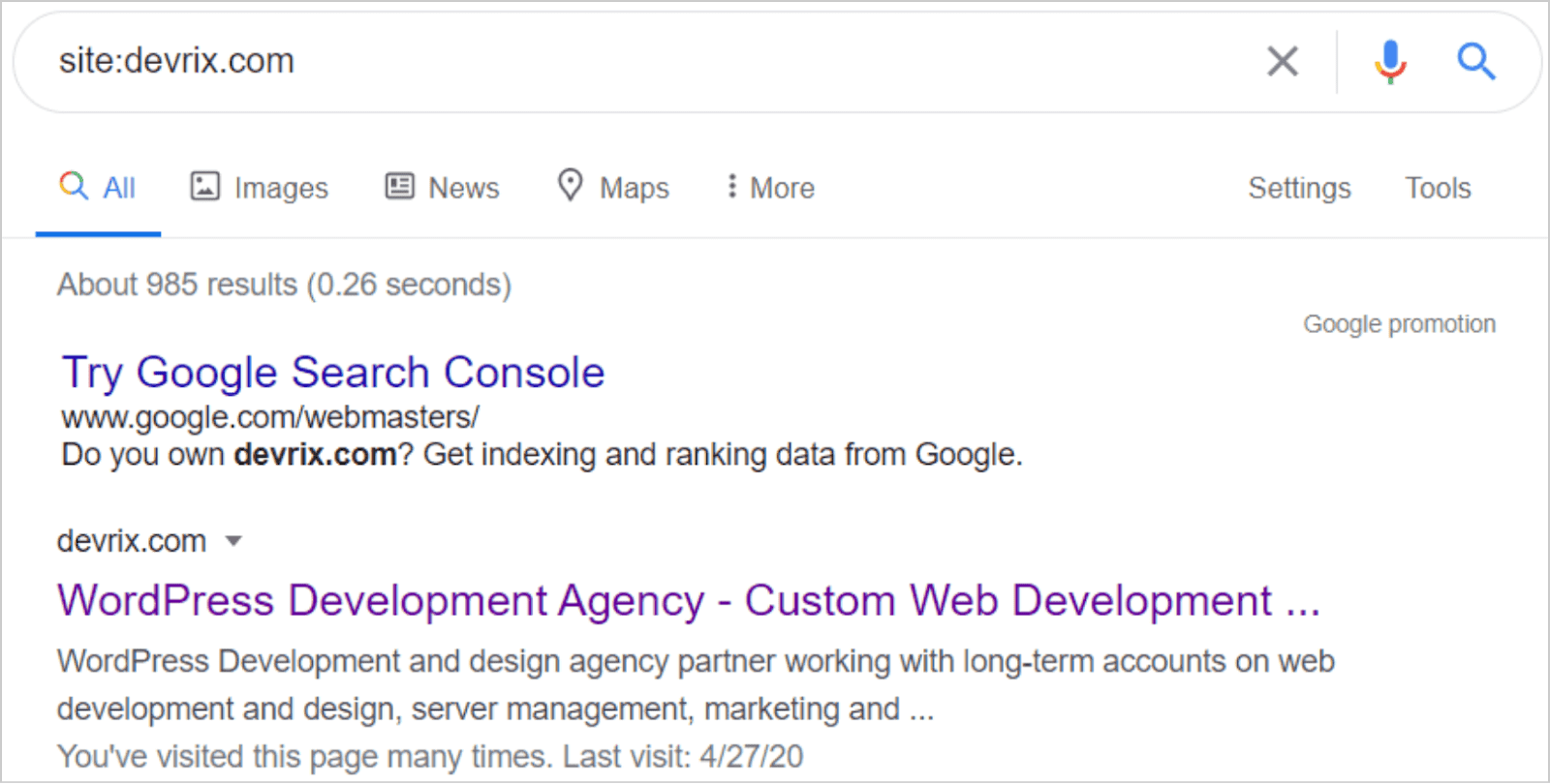 Sitio no indexado por Google