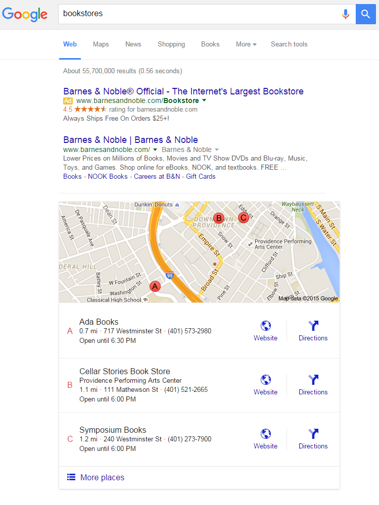 Contoh toko buku pemasaran Google Maps