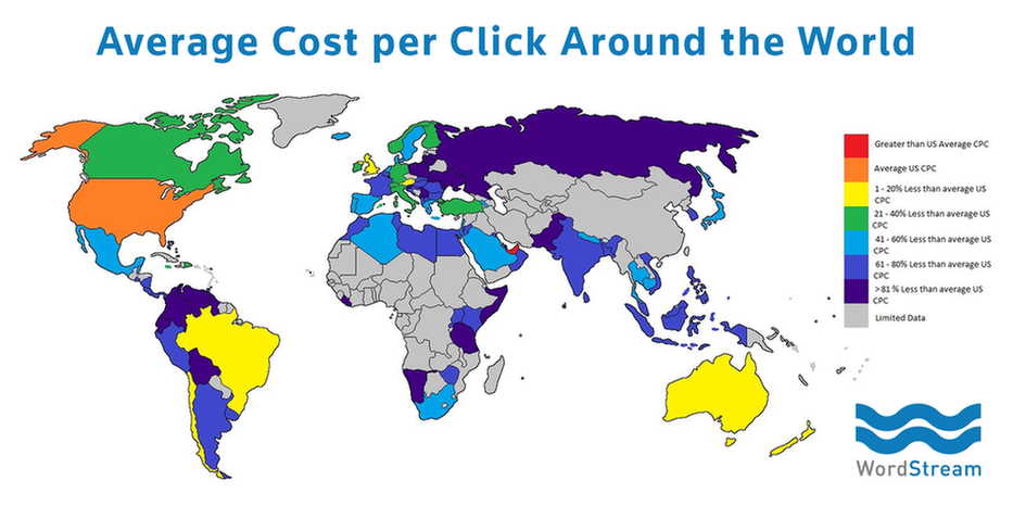 Lo mejor de WordStream 2015 CPC promedio por país