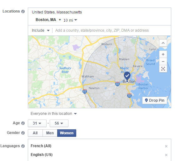 exemplu de direcționare pe facebook