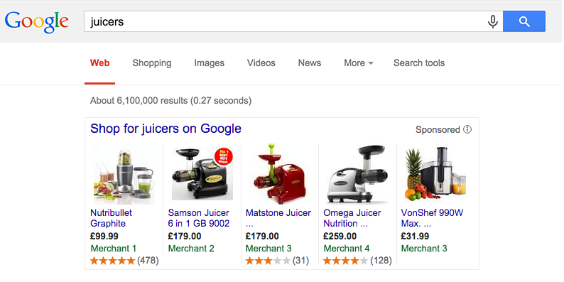 calificaciones de productos de google