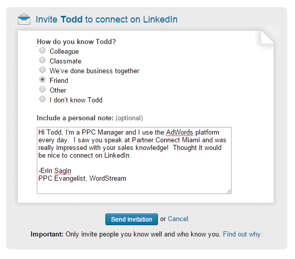 solicitação do LinkedIn impossível de recusar
