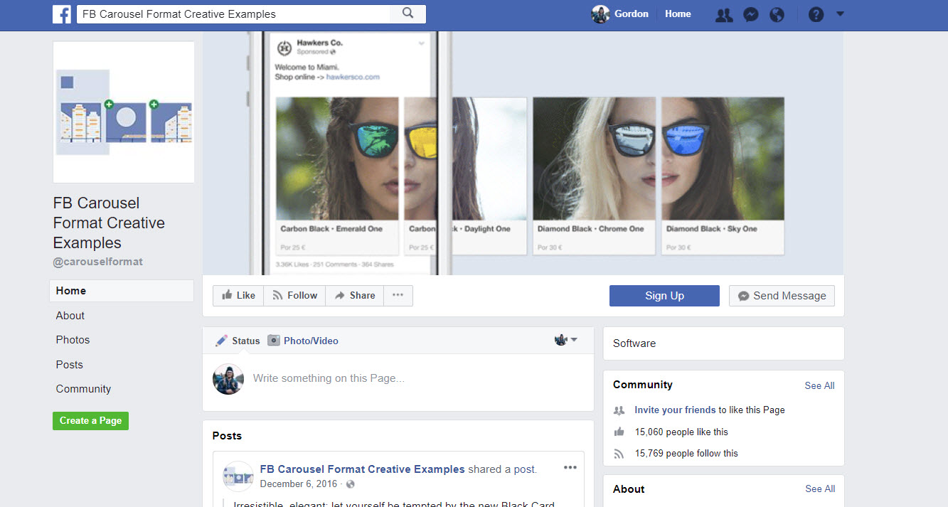Przykłady reklam karuzeli na Facebooku