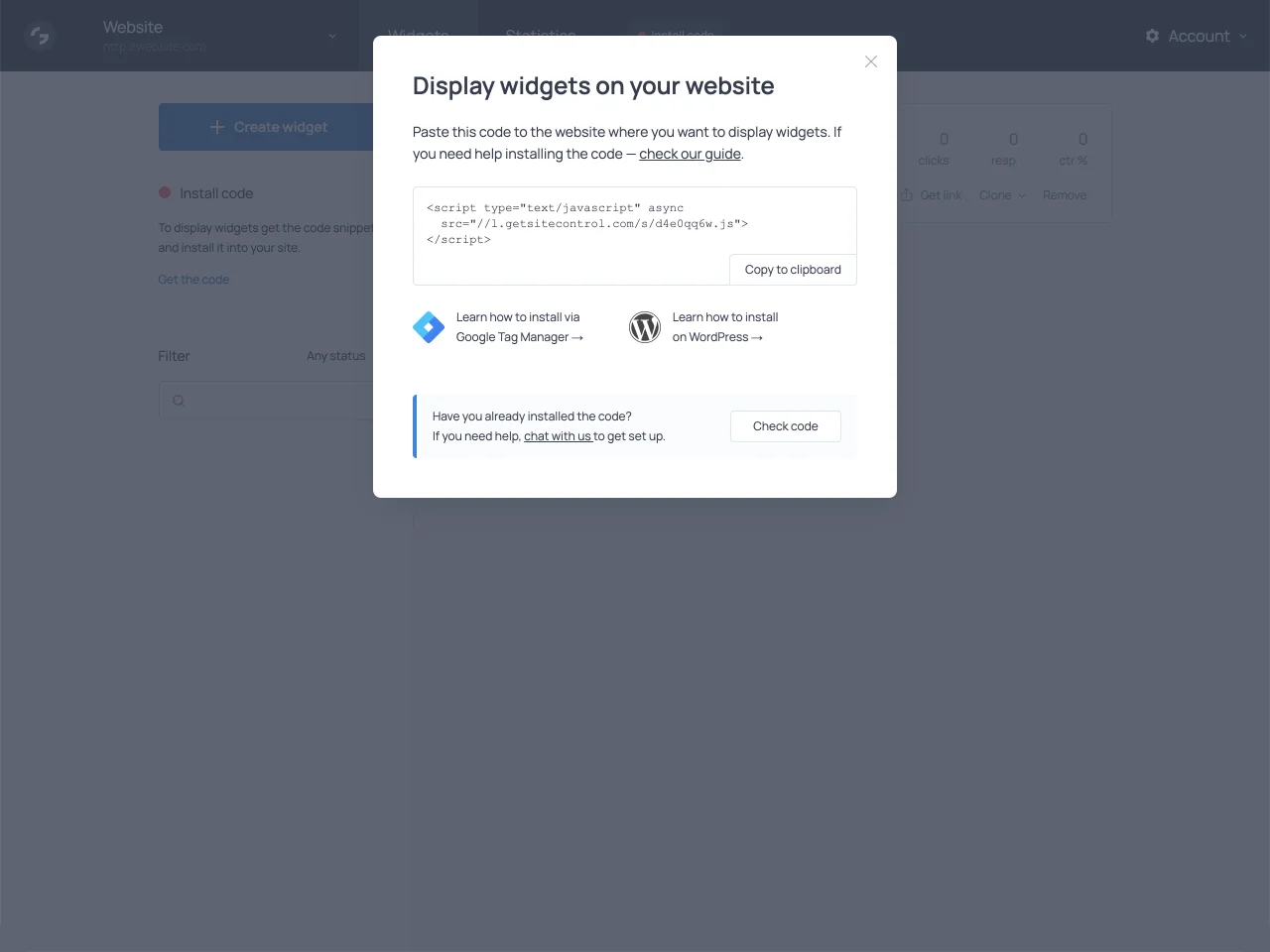 Getsitecontrol-Installationscode