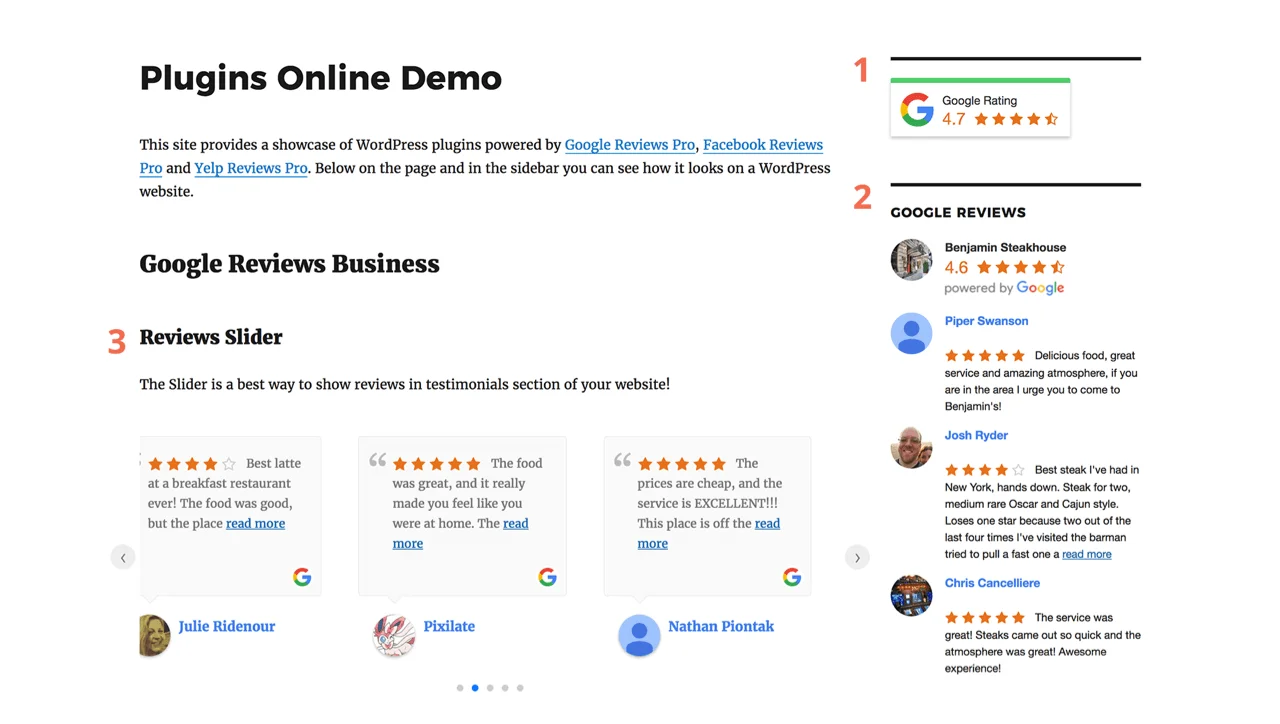 用于网站的 Google、Facebook 和 Yelp 评论小部件