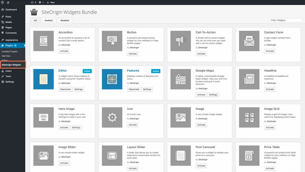 SiteOrigin WordPress 小部件捆绑包概述