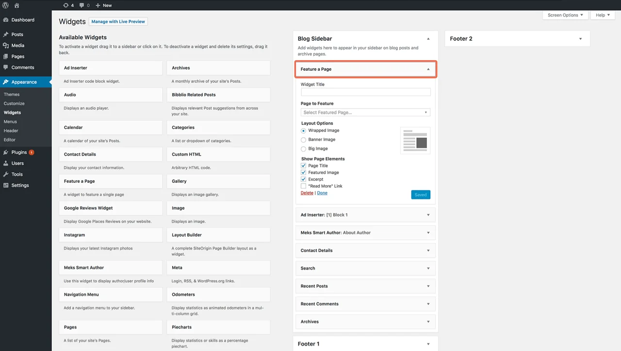 展示页面 WordPress 小部件 – 侧边栏
