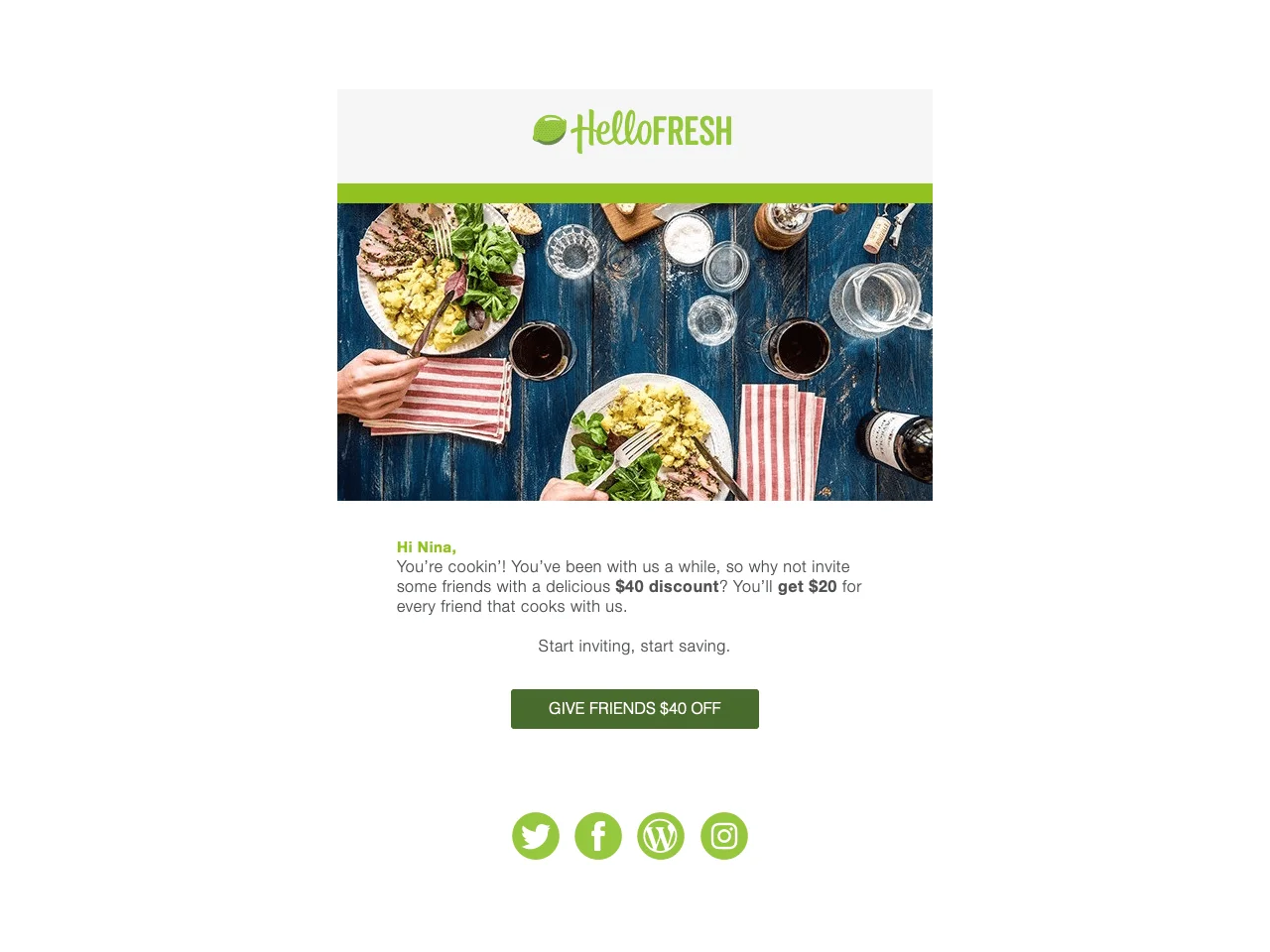 HelloFresh oferece um cupom de referência de $ 40 para seus clientes habituais