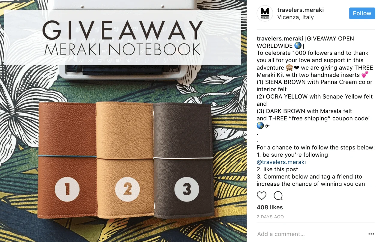 Meraki Notebook mengadakan kontes giveaway Kit Meraki di Instagram