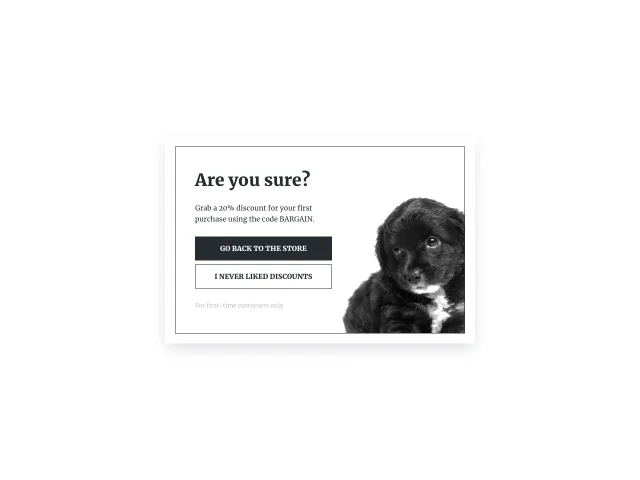 Un șablon pop-up cu intenție de ieșire care conține o ofertă de reducere de la Getsitecontrol