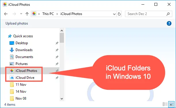 Папки iCloud в Windows 10