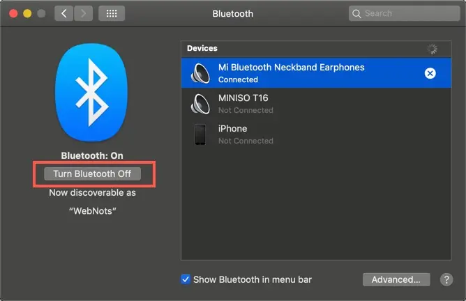 Выключите Bluetooth на вашем Mac
