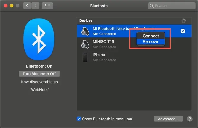 Удалить устройство из настроек Bluetooth