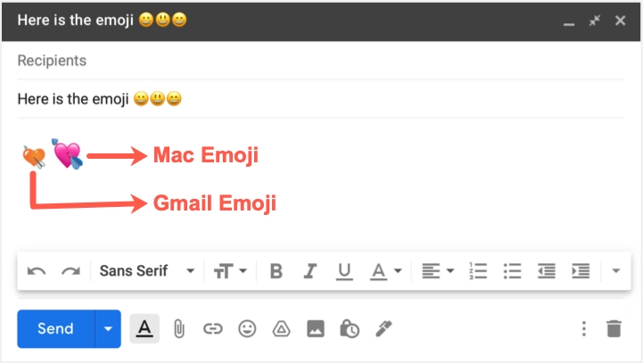 Gmail по умолчанию и эмодзи для Mac