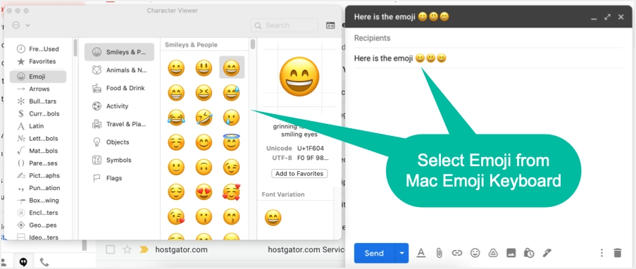 Вставьте эмодзи в Gmail с помощью Mac Character Viewer