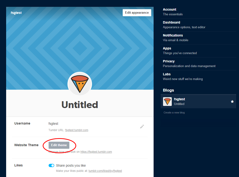 Настройки Tumblr Редактировать тему