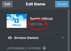 Настройки Tumblr Редактировать HTML