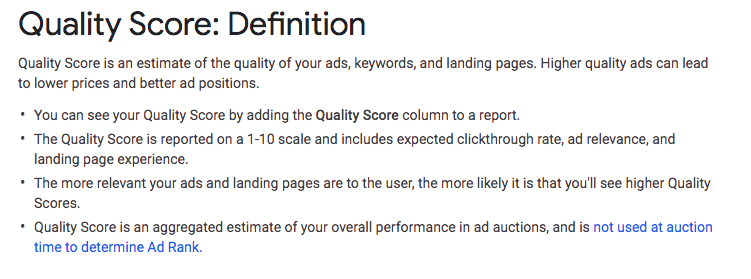 Définition du niveau de qualité Google Ads