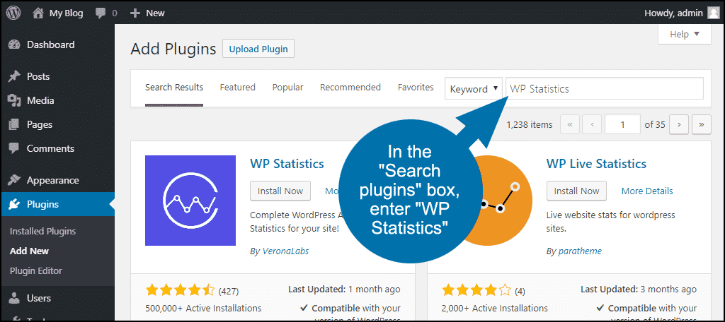 найдите плагин WordPress WP Statistics