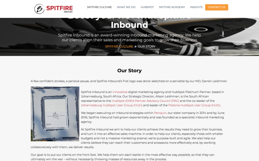 Spitfire Inbound à propos de l'exemple de page
